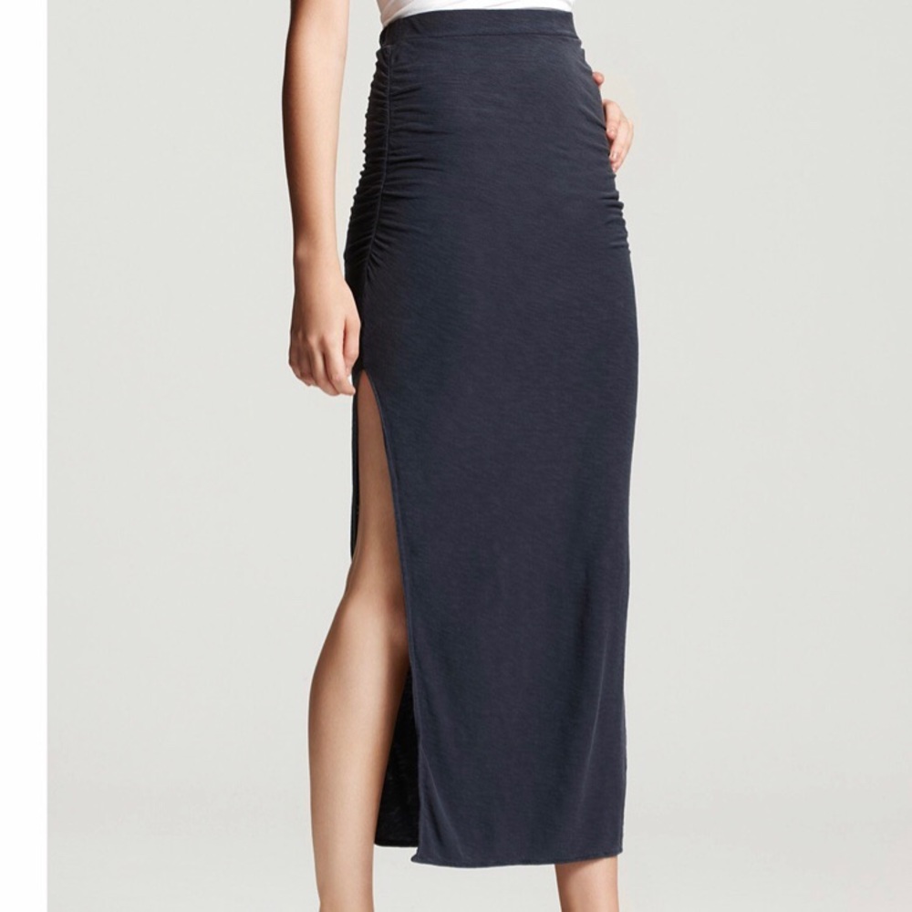James Perse Ruched Maxi Skirt with Side Slit